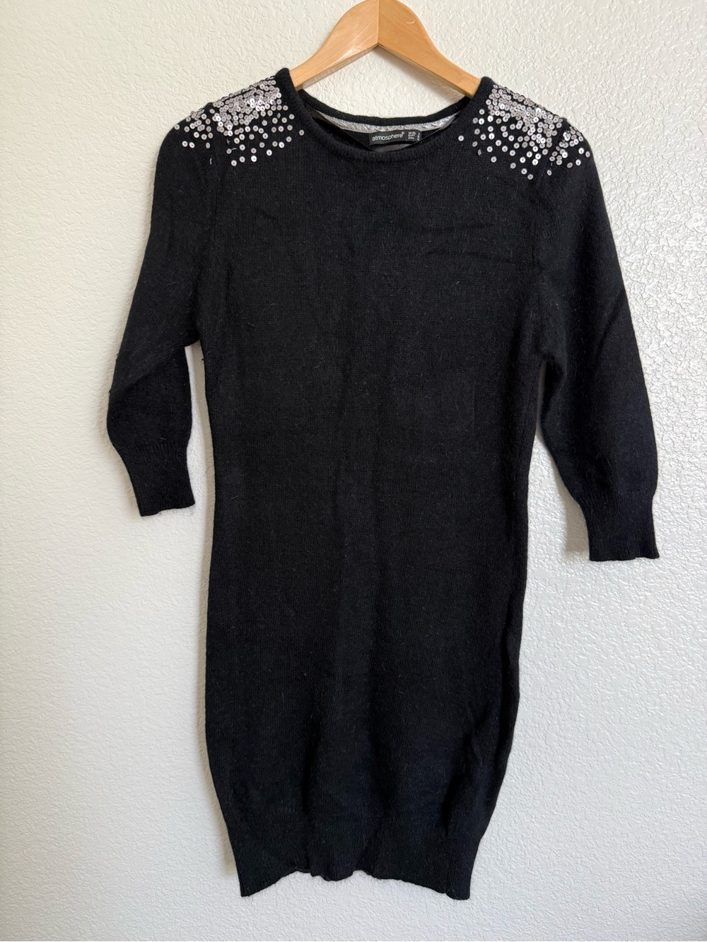 Atmosphere Black Crewneck Sweater Dress with Silver Shoulder Embellish Size 8 UK